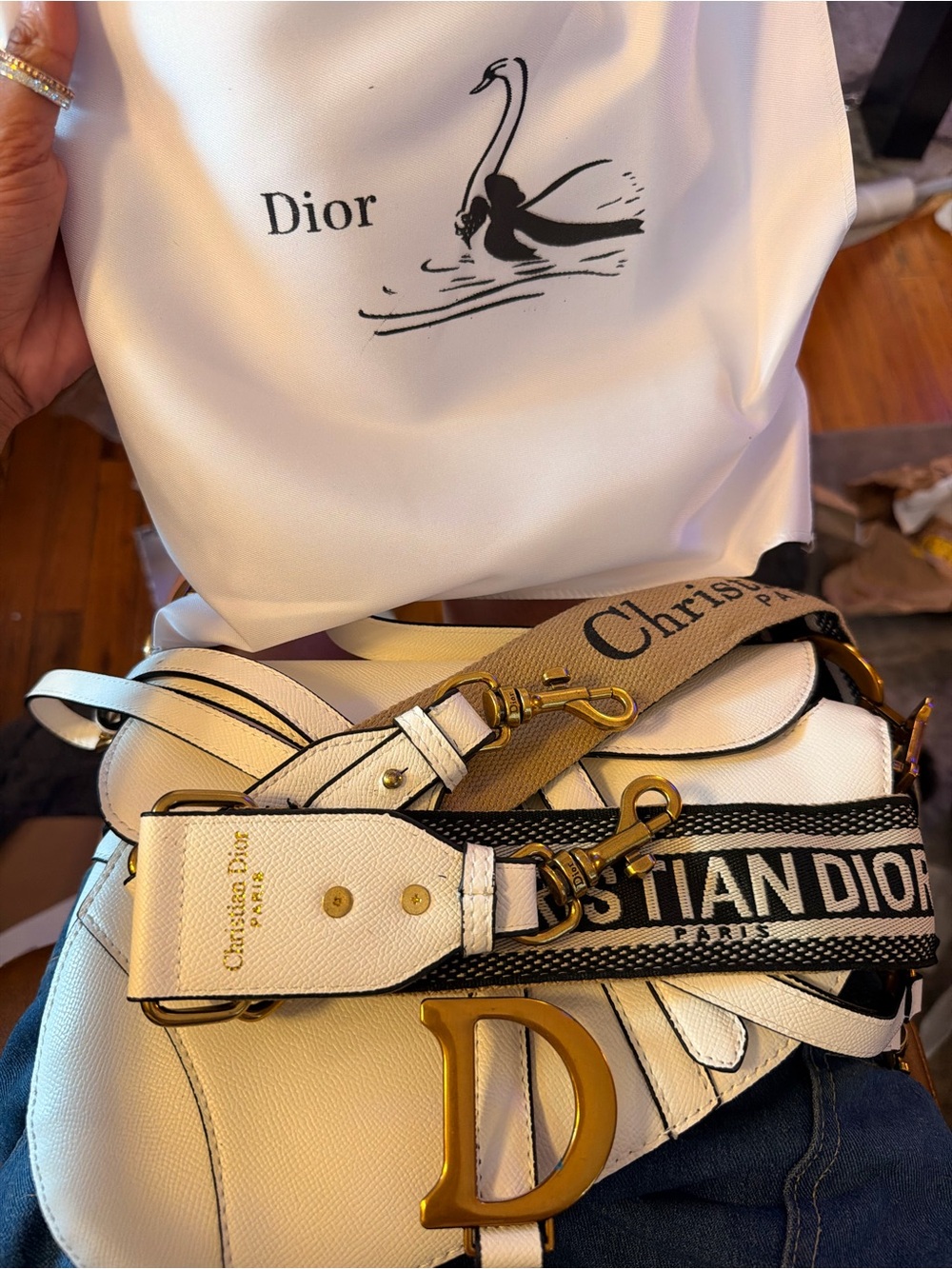 Dior SaddleBag w Box, Gold Logo and Purple Botanical Starburst, Dust Bag include